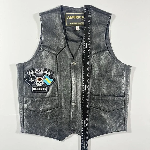 HARLEY-DAVIDSON American Top Genuine Leather Vest Size 36 Black Motorcycle Biker - Picture 11 of 14
